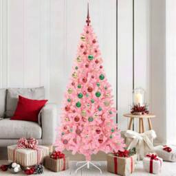 Berkfield Home Christmas Tree with 300 LEDs with Stand Pink 180 cm PVC - thumbnail 1