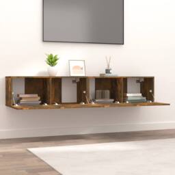 Berkfield Home TV Cabinets 2 pcs Smoked Oak 80x30x30 cm Engineered Wood in Brown - Size: 80 x 30 x 30 cm - thumbnail 3