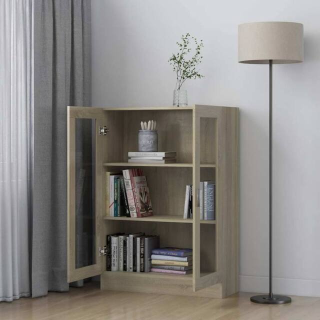 Berkfield Home Vitrine Cabinet Sonoma Oak 82.5x30.5x115 cm Engineered Wood in Light Tan - image 1