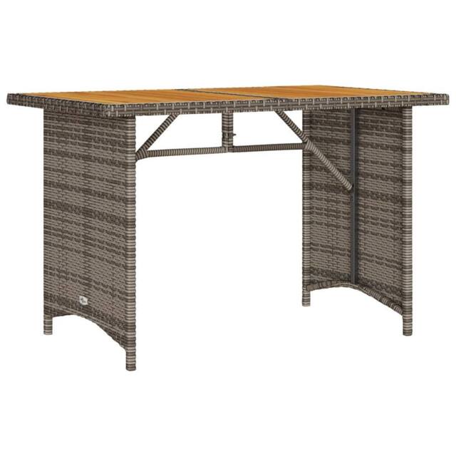 Berkfield Home Garden Table with Wooden Top Grey 110x68x70 cm Poly Rattan - Size: 110 x 68 x 70 cm