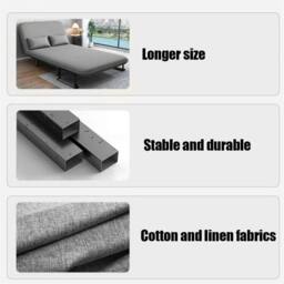 Nordara Large Double Folding Sofa Bed Chair Convertible Sleeper Armchair in Grey - Size: 120 cm x 90 cm - thumbnail 4