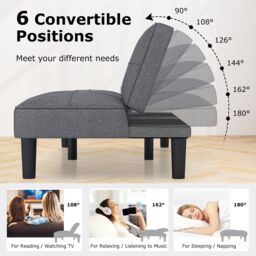 Gymax Convertible Sofa for 2-3 Bed Modern Linen Fabric Upholstered Futon in Grey - thumbnail 4