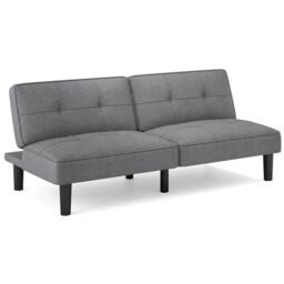 Gymax Convertible Sofa for 2-3 Bed Modern Linen Fabric Upholstered Futon in Grey - thumbnail 7