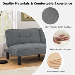 Gymax Convertible Sofa for 2-3 Bed Modern Linen Fabric Upholstered Futon in Grey - thumbnail 5
