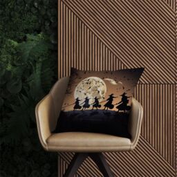 Warren Reed - Designer A Group Of Witches Riding Broomsticks Through The Night Outdoor Cushion in Brown - Size: 60 cm x 60 cm - thumbnail 2