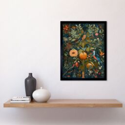 "Artery8 Wall Art Print Birds on Blooming Peach Tree in Modern Folk Art Framed in Black - Size: W12"" x H16""" - thumbnail 2