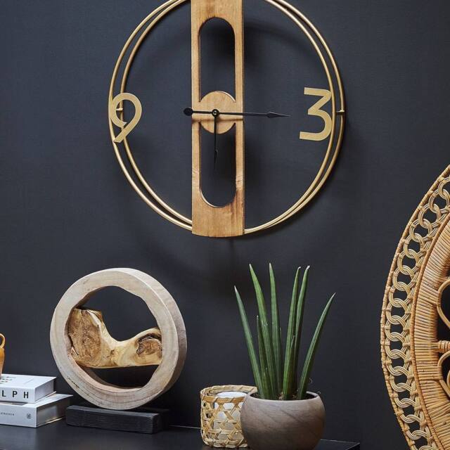 Wyld and Coco Rustic Wall Clock Brown MDF 50 cm Diameter Wooden Effect - image 1