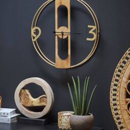 Wyld and Coco Rustic Wall Clock Brown MDF 50 cm Diameter Wooden Effect