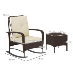 OUTSUNNY Rattan Bistro Set Balcony Furniture with Rocking Chairs in Brown - thumbnail 3