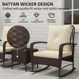 OUTSUNNY Rattan Bistro Set Balcony Furniture with Rocking Chairs in Brown - thumbnail 6