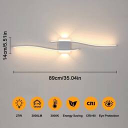 COMELY Indoor Wall Lights, 27W Wave Bar White Wall lights, 3000K Warm Light - thumbnail 6