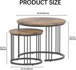 Huhote Round Nesting Coffee Tables 2 Set End Table Side Table Metal Frame in Brown - thumbnail 8