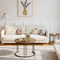 Huhote Round Nesting Coffee Tables 2 Set End Table Side Table Metal Frame in Brown - thumbnail 7