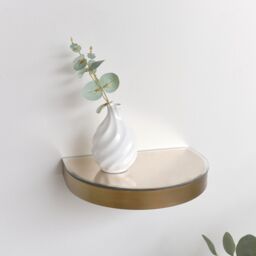 Melody Maison Curved Champagne With Gold Edge Mirrored Floating Wall Shelf in Rose Gold - thumbnail 2