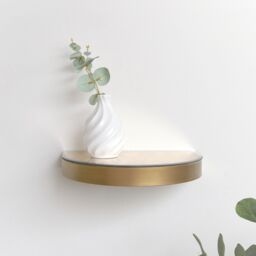 Melody Maison Curved Champagne With Gold Edge Mirrored Floating Wall Shelf in Rose Gold - thumbnail 6