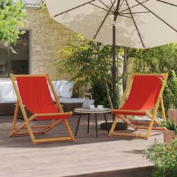 Berkfield Home Folding Beach Chairs 2 pcs Red Fabric - thumbnail 2