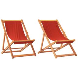 Berkfield Home Folding Beach Chairs 2 pcs Red Fabric - thumbnail 1