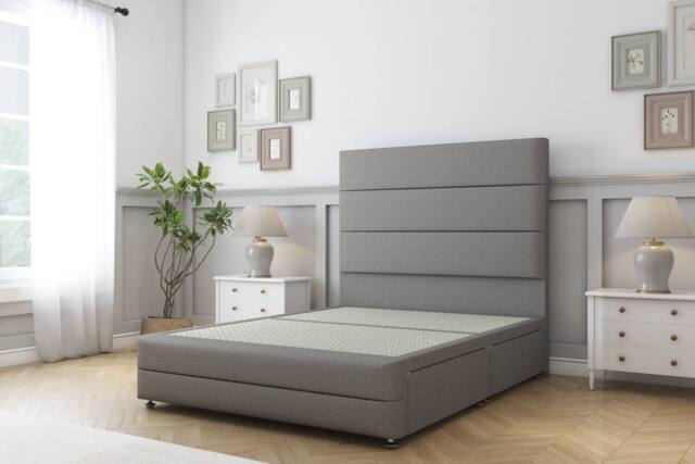 "Sloomy Monaco Dumfries Divan Base 2 Drawers -26"" Headboard & 12"" Footboard in Light Grey - Size: Super King" - image 1