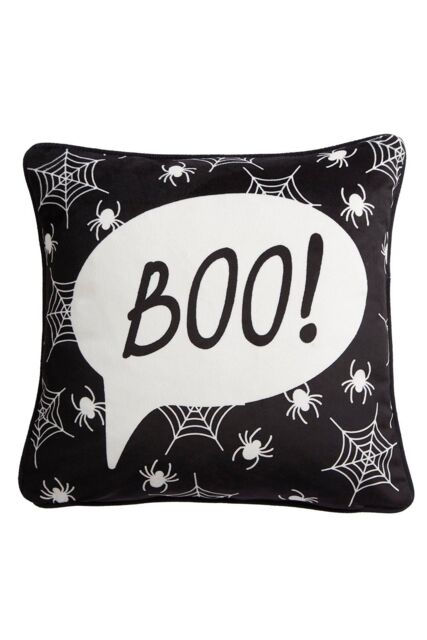 Bedlam 'Boo' Luxe Velvet Halloween Filled Cushion in Black - Size: 43 cm x 43 cm - image 1