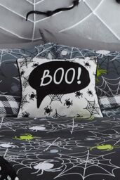Bedlam 'Boo' Luxe Velvet Halloween Filled Cushion in Black - Size: 43 cm x 43 cm - thumbnail 3