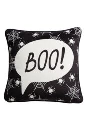 Bedlam 'Boo' Luxe Velvet Halloween Filled Cushion in Black - Size: 43 cm x 43 cm