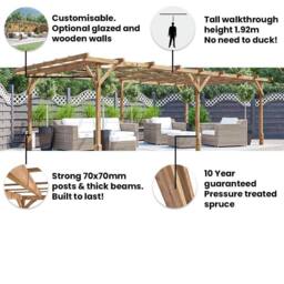 Dunster House Wooden Pergola Kit 6x3m Pressure Treated Heavy Duty Utopia in Brown - thumbnail 4