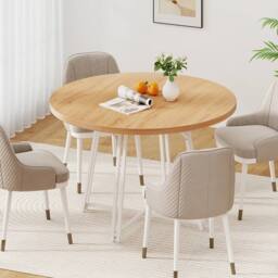NESTLUNE Round Kitchen Table 47 Inch Dining Table in Brown - Size: 100 cm x 15 cm - thumbnail 4