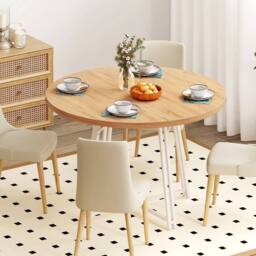 NESTLUNE Round Kitchen Table 47 Inch Dining Table in Brown - Size: 100 cm x 15 cm - thumbnail 6