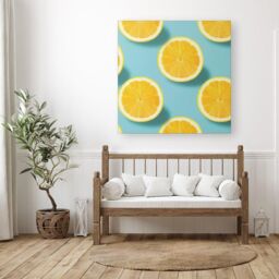 Warren Reed - Designer Fresh Lemons Canvas in Blue - Size: w40 inch x h40 inch - thumbnail 3