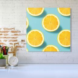 Warren Reed - Designer Fresh Lemons Canvas in Blue - Size: w40 inch x h40 inch - thumbnail 2