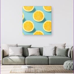 Warren Reed - Designer Fresh Lemons Canvas in Blue - Size: w40 inch x h40 inch - thumbnail 4
