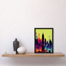 Artery8 New York Vibrant Multi Coloured Graphic Design Skyscraper Cityscape Silhouette Artwork Framed Wall Art Print A4 in Black - thumbnail 2