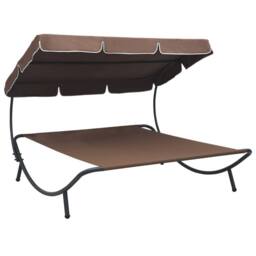 Berkfield Home Outdoor Lounge Bed with Canopy Brown - thumbnail 2