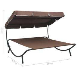 Berkfield Home Outdoor Lounge Bed with Canopy Brown - thumbnail 7