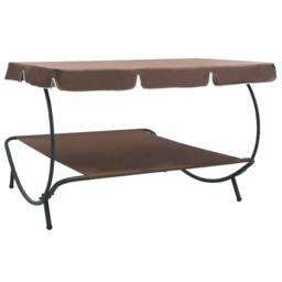 Berkfield Home Outdoor Lounge Bed with Canopy Brown - thumbnail 4