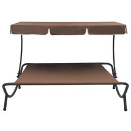 Berkfield Home Outdoor Lounge Bed with Canopy Brown - thumbnail 3