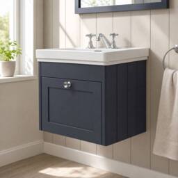 Balterley 500mm Wall Hung 1 Drawer Unit Classic Basin 3 Tap Hole Satin Dark Grey - thumbnail 4