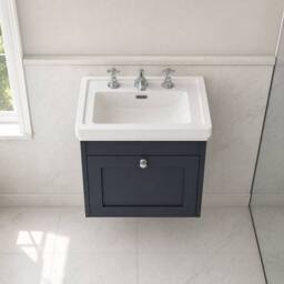 Balterley 500mm Wall Hung 1 Drawer Unit Classic Basin 3 Tap Hole Satin Dark Grey - thumbnail 2