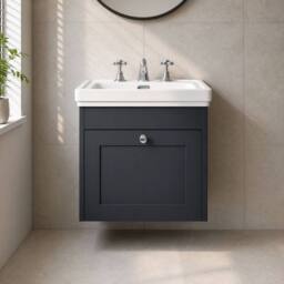 Balterley 500mm Wall Hung 1 Drawer Unit Classic Basin 3 Tap Hole Satin Dark Grey - thumbnail 5