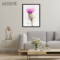 "Artery8 Scottish Thistle Flower Head Framed Canvas Wall Art Print in Purple - Size: W12"" x H16""" - thumbnail 3
