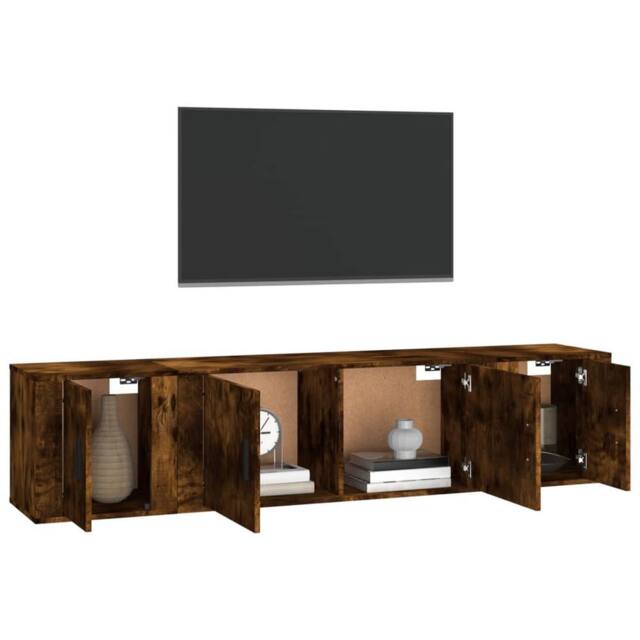 Berkfield Home Classic 3 Piece TV Cabinet Set Smoked Oak Engineered Wood in Brown - image 1