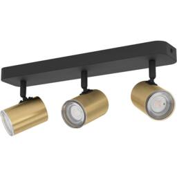 Loops Stylish Black & Brushed Brass Triple LED Bathroom Ceiling Spotlight - thumbnail 3