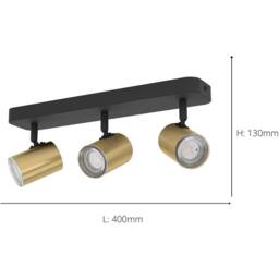 Loops Stylish Black & Brushed Brass Triple LED Bathroom Ceiling Spotlight - thumbnail 4
