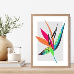 ARTZE Tropical Flower Blue & Green Abstract Minimalist Framed Print SIZE: A2 with Oak Frame in Mid Blue - Size: A4 - thumbnail 2