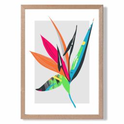 ARTZE Tropical Flower Blue & Green Abstract Minimalist Framed Print SIZE: A2 with Oak Frame in Mid Blue - Size: A4