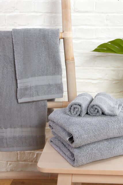 OHS 2 Pack of 100% Cotton Bathroom Hand Towel in Silver - image 1