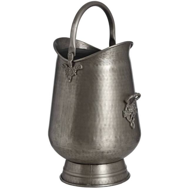 Hill Interiors Traditional Antique Pewter Metal Coal Log Bucket in Silver - image 1