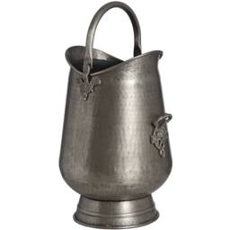 Hill Interiors Traditional Antique Pewter Metal Coal Log Bucket in Silver