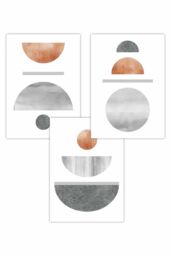 ARTZE Set of 3 Copper & Grey Abstract Mid Century Geometric Art Posters in Pale Orange - Size: W50 cm x H70 cm - thumbnail 1