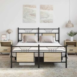 Berkfield Home Bed Frame without Mattress Sonoma Oak 150x200 cm King Size Engineered Wood in Brown - thumbnail 4